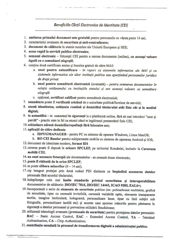 Beneficiile Cartii Electronice de Identitate (CEI)