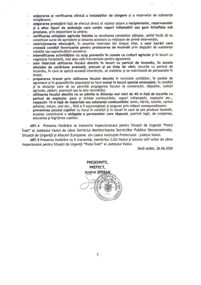Hotararea nr.6 din  26.06.2026 a Comitetului Judetean pentru Situatii de Urgenta Vaslui privind aprobarea masurilor de prevenire a caniculei - Partea 3